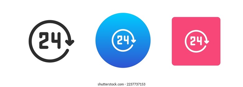 24 horas siempre disponible mostrador de ayuda para la compra de símbolos con icono de flecha circular conjunto de ilustración plana vectorial. Asistencia para ayudar a la disponibilidad comercial abierta, trabajo diario y soporte al cliente en cualquier momento