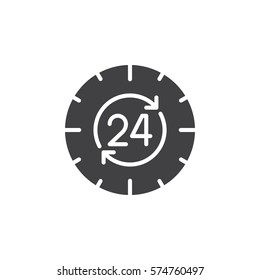 24 hours , around the clock icon vector, filled flat sign, solid pictogram isolated on white. Symbol, logo illustration