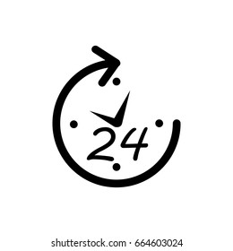 24 hours, around the clock icon, filled flat sign, solid glyph pictogram, vector illustration