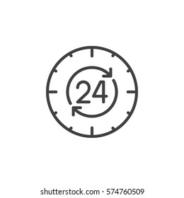 24 hours , around the clock line icon, outline vector sign, linear pictogram isolated on white. Symbol, logo illustration