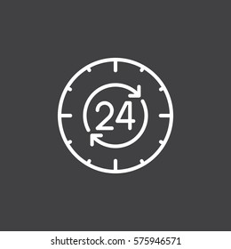 24 hours , around the clock line icon, outline vector sign, linear white pictogram isolated on gray. Symbol, logo illustration