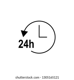 24 hours, arrow, circle, clock icon. Signs and symbols can be used for web, logo, mobile app, UI, UX