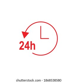 24 hours, arrow, circle, clock icon. Signs and symbols can be used for web, logo, mobile app, UI, UX