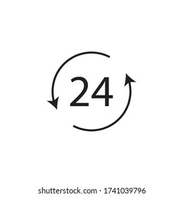 24 horas con icono de flecha ilustración vectorial aislada en estilo plano