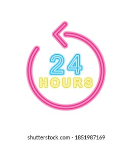 24 hours and arrow neon sign icon over white background, vector illustration