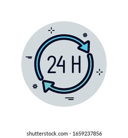 24 hours arrows fill block style icon design, Delivery logistics transportation shipping service warehouse industry and global theme Vector illustration