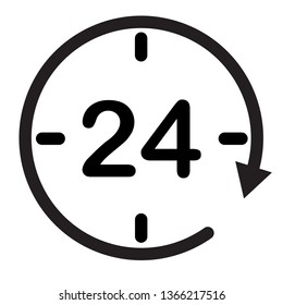 24 hours assistance. clock symbol. open 24 hours icon for your web site design, logo, app, UI. twenty four hour icon on white background. flat style. 24 hours sign.