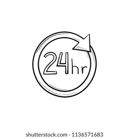 24 hours available circle hand drawn outline doodle icon. Customer service, assistance, open, delivery concept. Vector sketch illustration for print, web, mobile and infographics on white background.