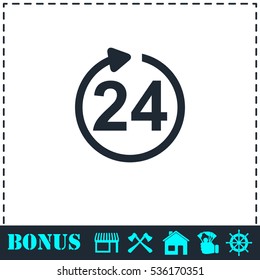 24 hours available icon flat. Simple vector symbol and bonus icon