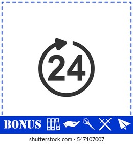 24 hours available icon flat. Simple vector symbol and bonus icon