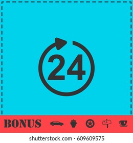 24 hours available icon flat. Simple vector symbol and bonus icon