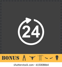 24 hours available icon flat. Simple vector symbol and bonus icon
