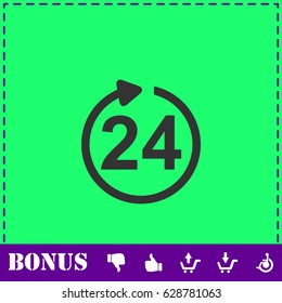 24 hours available icon flat. Simple vector symbol and bonus icon