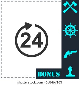 24 hours available icon flat. Simple vector symbol and bonus icon