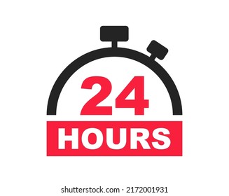 24 hours banner with timer. Twenty four hour open. Label all day service for delivery, store, pharmacy etc. Vector illustration. svg
