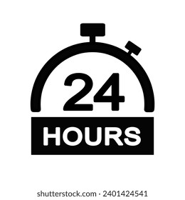 24 hours banner with timer. Twenty four hour open. Vector illustration.