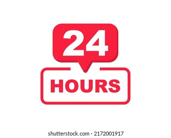 24 hours banner. Twenty four hour open. Label all day service for delivery, store, pharmacy etc. Vector illustration.