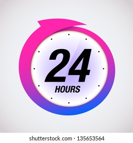 24 hours black and pink badge icon vector illustration