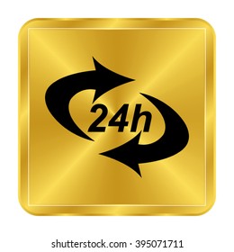 24 hours - black vector  icon; gold button