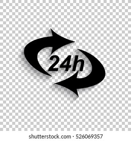 24 hours - black vector icon with shadow