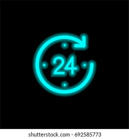 24 hours blue glowing neon ui ux icon. Glowing sign logo vector