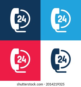 24 horas azul y rojo cuatro colores mínimo conjunto de iconos