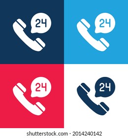 24 Hours blue and red four color minimal icon set