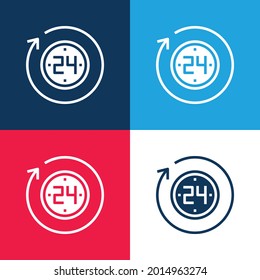 24 Hours blue and red four color minimal icon set