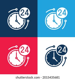 24 Hours blue and red four color minimal icon set