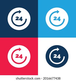 24 horas azul y rojo cuatro colores mínimo conjunto de iconos