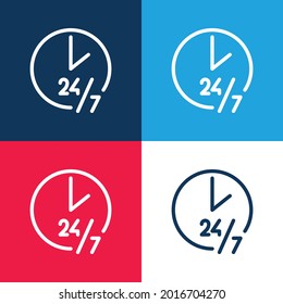 24 Hours blue and red four color minimal icon set