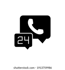 24 Hours Call center icon in solid black flat shape glyph icon, isolated on white background 