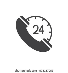 24 hours call center icon vector, filled flat sign, solid pictogram isolated on white. Symbol, logo illustration. Pixel perfect graphics