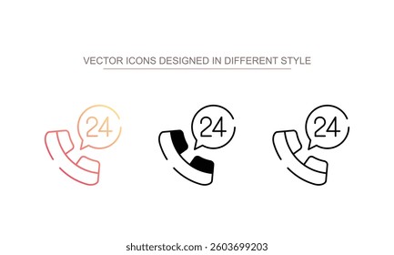 24 Hours Call icon design with white background stock illustration