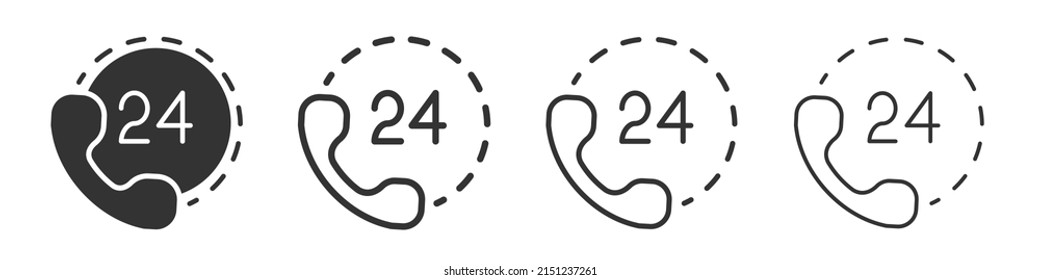 24 hours call icons collection in two different styles and different stroke. Vector illustration EPS10