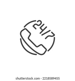 24 hours call line icon. linear style sign for mobile concept and web design. 24-7 support service outline vector icon. Symbol, logo illustration. Vector graphics