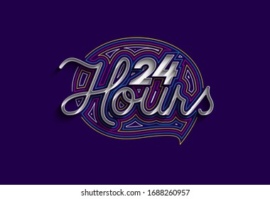 24 Hours Calligraphic 3d Style Text shopping poster vector illustration Design.