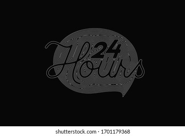24 Hours Calligraphic 3d Style Text shopping poster vector illustration Design.