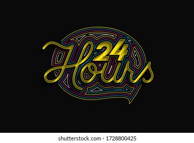24 Hours Calligraphic 3d Style Text shopping poster vector illustration Design.