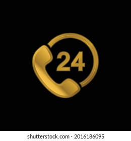 24 Hours Calls gold plated metalic icon or logo vector