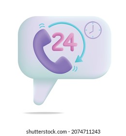 24 hours Cell phone 3d cartoon style vector illustration design.