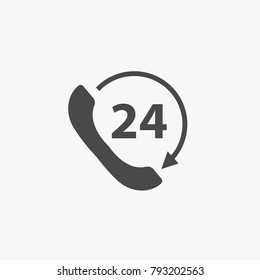 24 hours Cell phone contact service vector icon gray