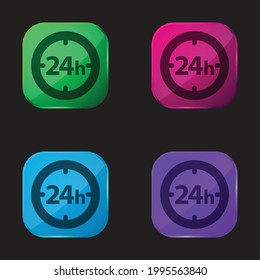 24 Hours Circular Clock Symbol four color glass button icon