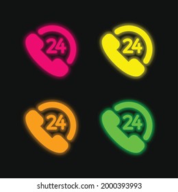 24 Hours Client Service four color glowing neon vector icon