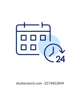 24 hours clock and calendar. Continuous time management and task tracking. Pixel perfect, editable stroke icon