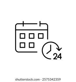 24 hours clock and calendar. Continuous time management and task tracking. Pixel perfect vector icon