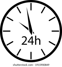 24 Hours Clock Icon. Black Stencil Design. Vector Illustration.