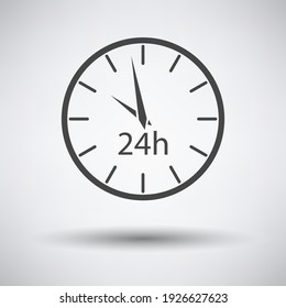 24 Hours Clock Icon. Dark Gray on Gray Background With Round Shadow. Vector Illustration.