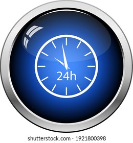 24 Hours Clock Icon. Glossy Button Design. Vector Illustration.
