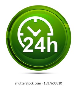 24 hours clock icon isolated on glassy green round button illustration